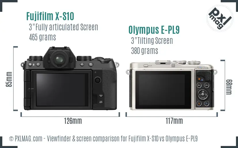 Fujifilm X-S10 vs Olympus E-PL9 Screen and Viewfinder comparison