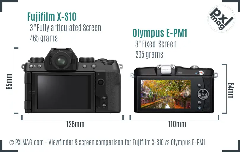 Fujifilm X-S10 vs Olympus E-PM1 Screen and Viewfinder comparison