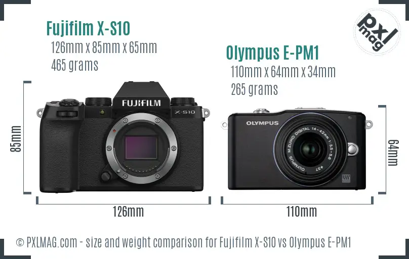 Fujifilm X-S10 vs Olympus E-PM1 size comparison