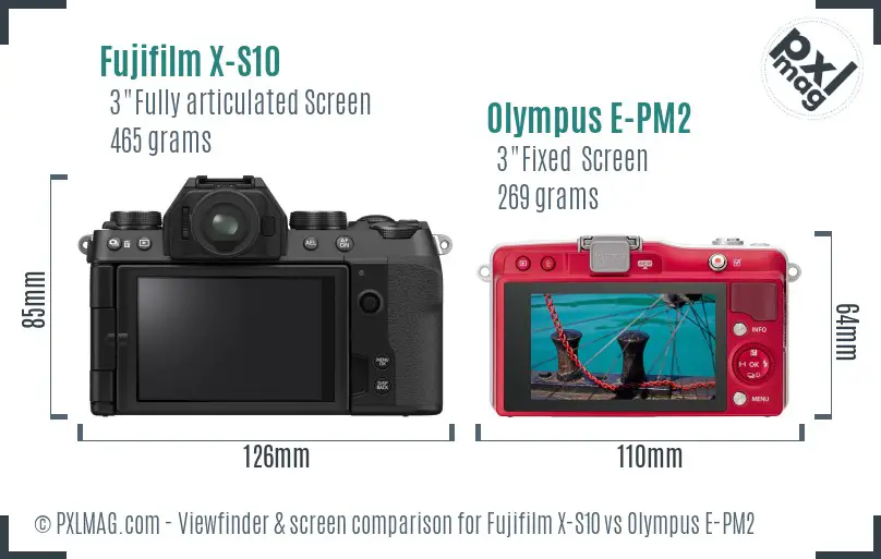 Fujifilm X-S10 vs Olympus E-PM2 Screen and Viewfinder comparison