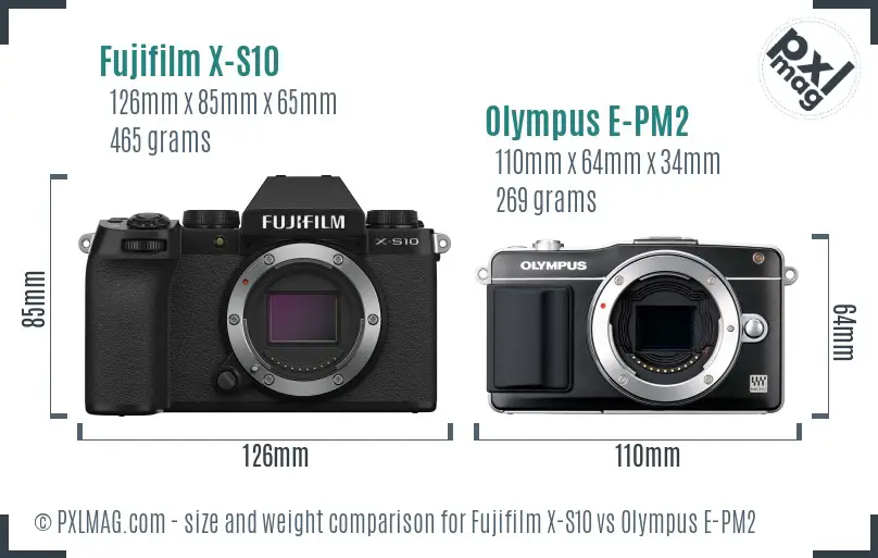 Fujifilm X-S10 vs Olympus E-PM2 size comparison