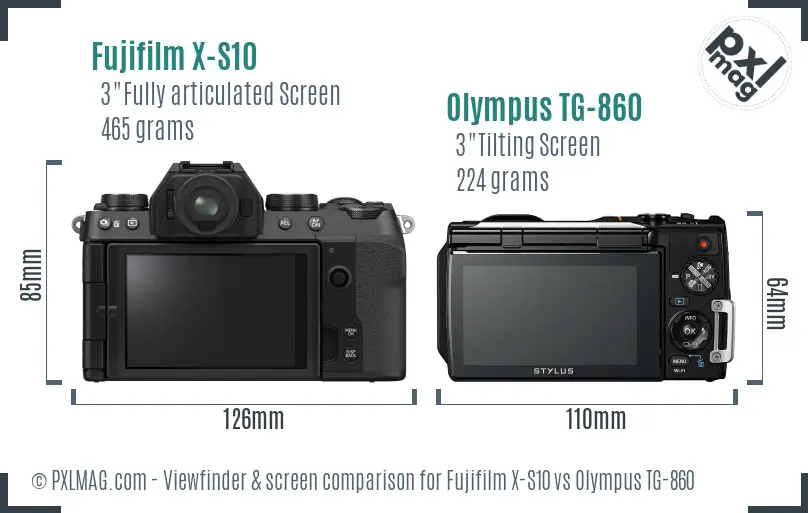 Fujifilm X-S10 vs Olympus TG-860 Screen and Viewfinder comparison