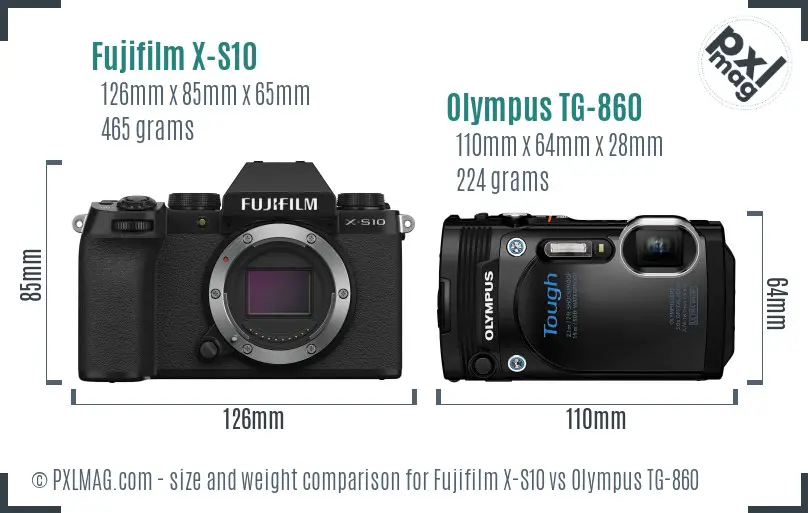 Fujifilm X-S10 vs Olympus TG-860 size comparison