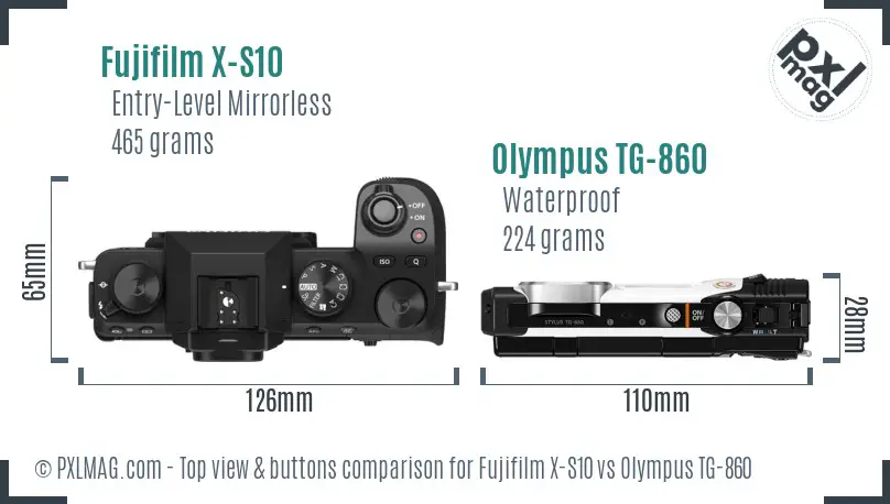 Fujifilm X-S10 vs Olympus TG-860 top view buttons comparison