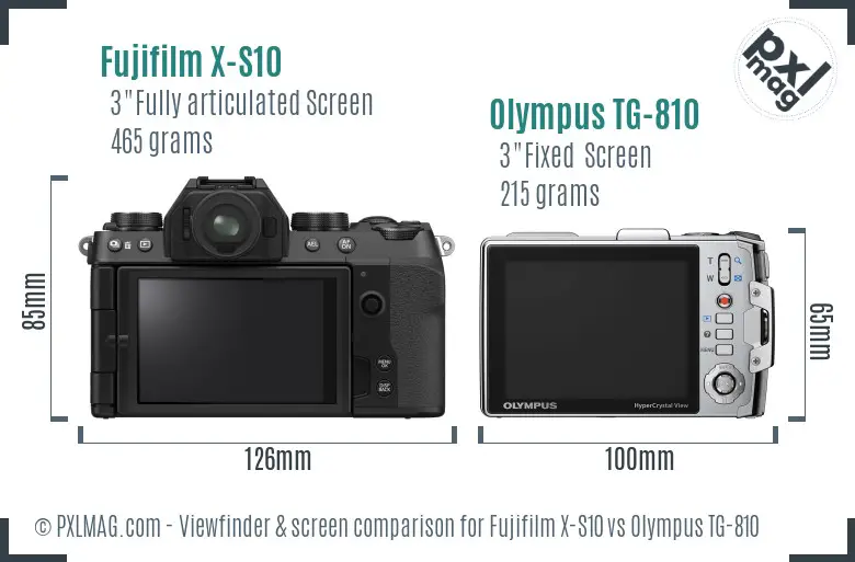Fujifilm X-S10 vs Olympus TG-810 Screen and Viewfinder comparison