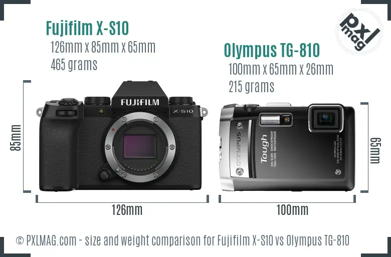 Fujifilm X-S10 vs Olympus TG-810 size comparison