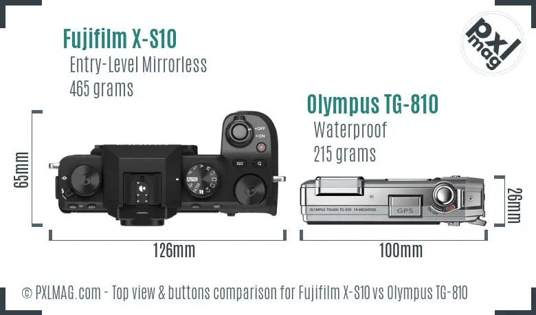 Fujifilm X-S10 vs Olympus TG-810 top view buttons comparison