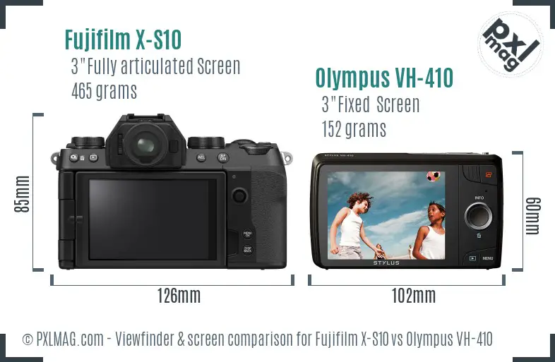 Fujifilm X-S10 vs Olympus VH-410 Screen and Viewfinder comparison