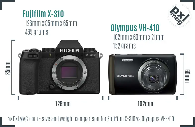 Fujifilm X-S10 vs Olympus VH-410 size comparison