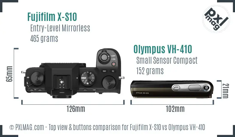 Fujifilm X-S10 vs Olympus VH-410 top view buttons comparison
