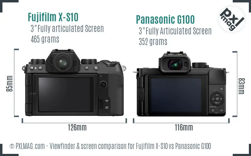 Fujifilm X-S10 vs Panasonic G100 Screen and Viewfinder comparison