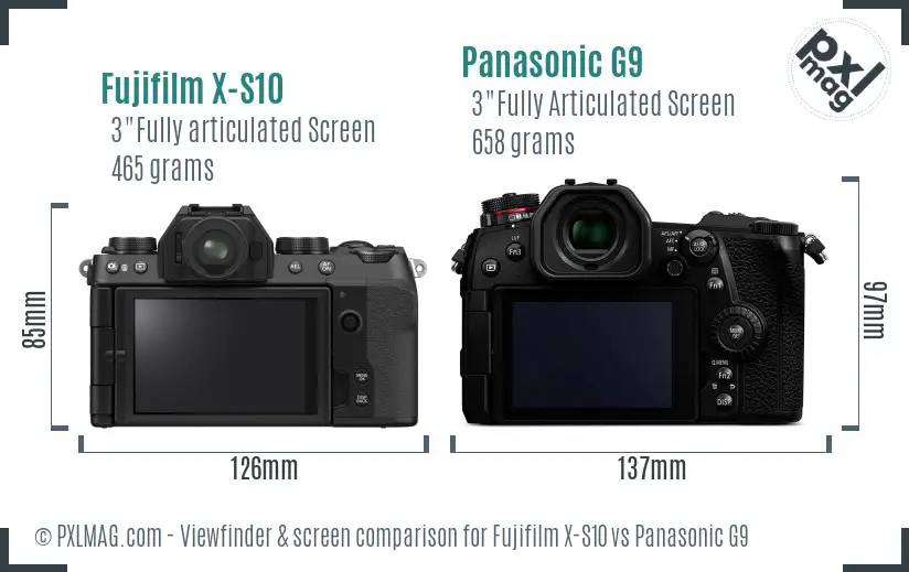 Fujifilm X-S10 vs Panasonic G9 Screen and Viewfinder comparison