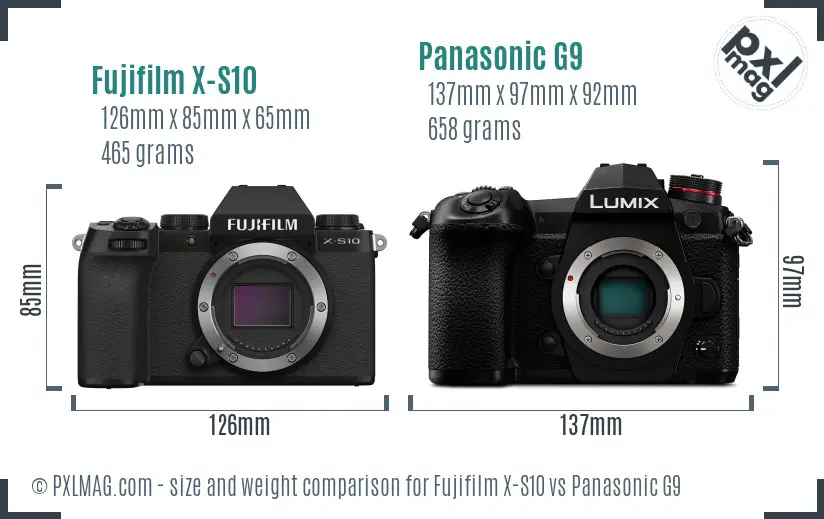 Fujifilm X-S10 vs Panasonic G9 size comparison