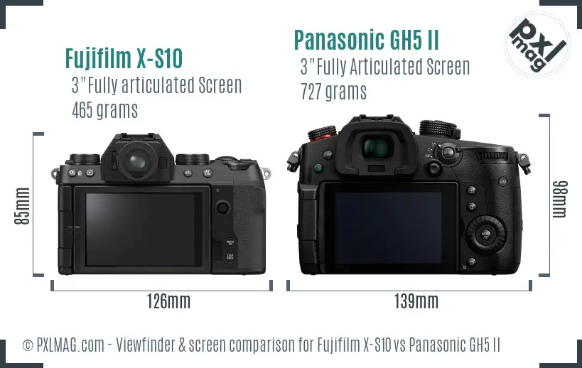 Fujifilm X-S10 vs Panasonic GH5 II Screen and Viewfinder comparison