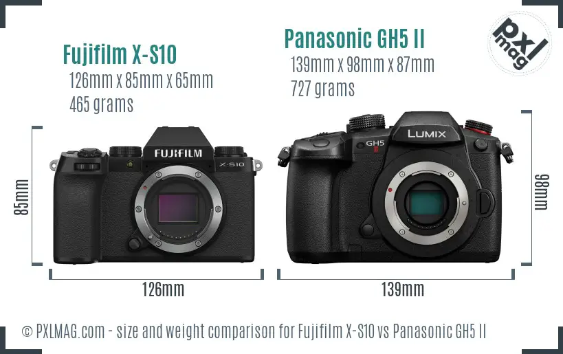 Fujifilm X-S10 vs Panasonic GH5 II size comparison