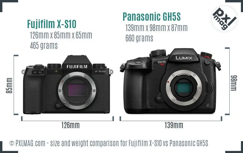 Fujifilm X-S10 vs Panasonic GH5S size comparison Fujifilm X-S10 vs Panasonic GH5S size comparison