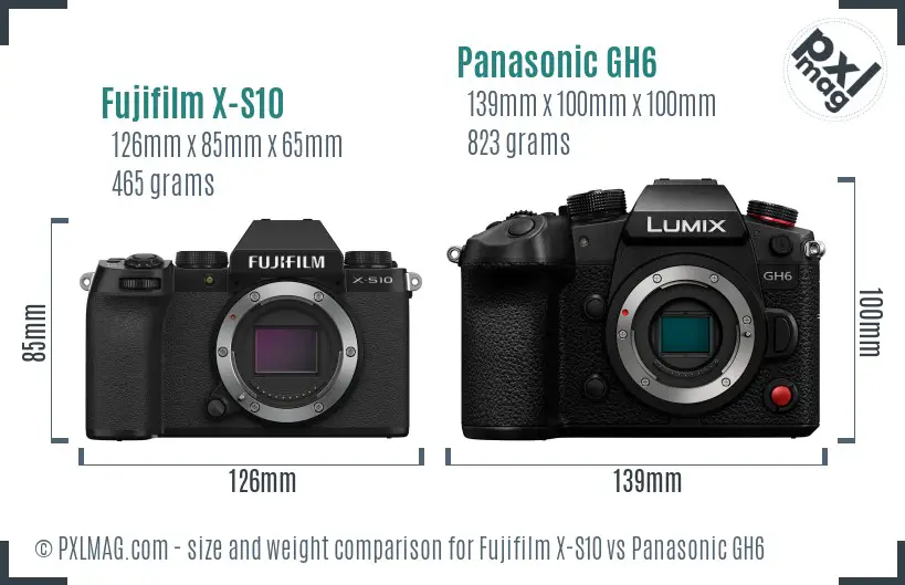 Fujifilm X-S10 vs Panasonic GH6 size comparison Fujifilm X-S10 vs Panasonic GH6 size comparison