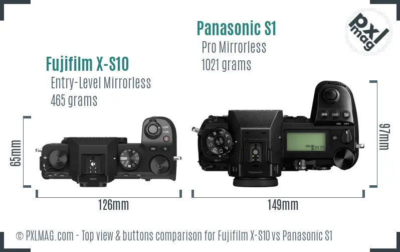 Fujifilm X-S10 vs Panasonic S1 top view buttons comparison