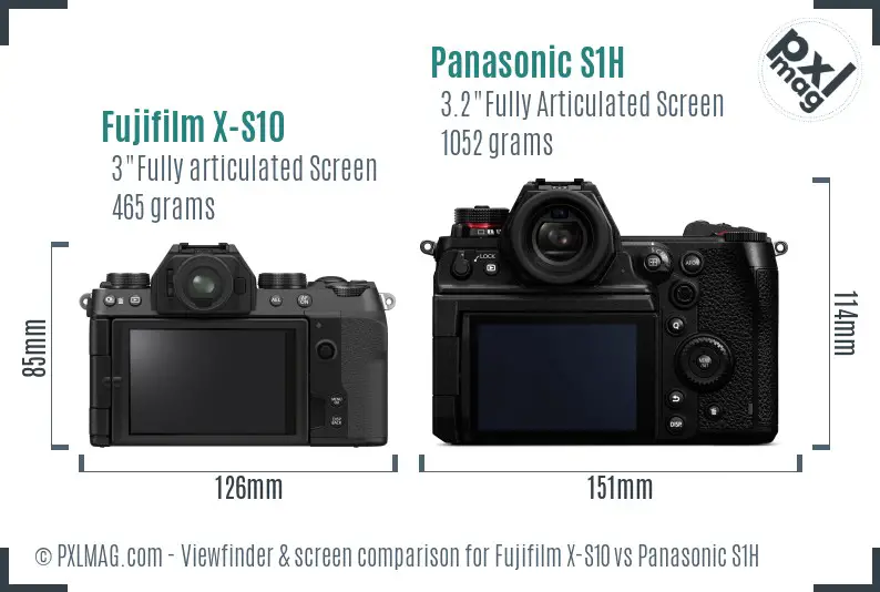 Fujifilm X-S10 vs Panasonic S1H Screen and Viewfinder comparison