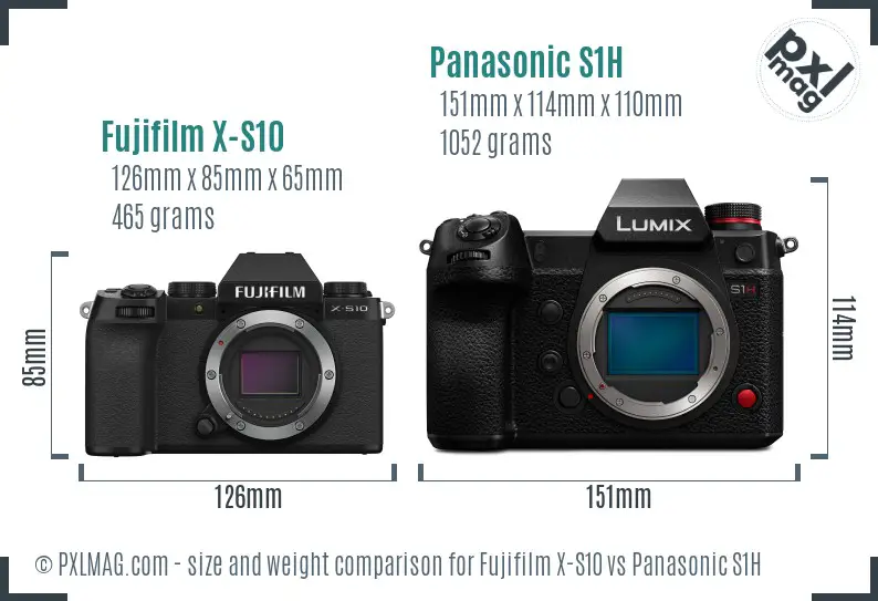 Fujifilm X-S10 vs Panasonic S1H size comparison