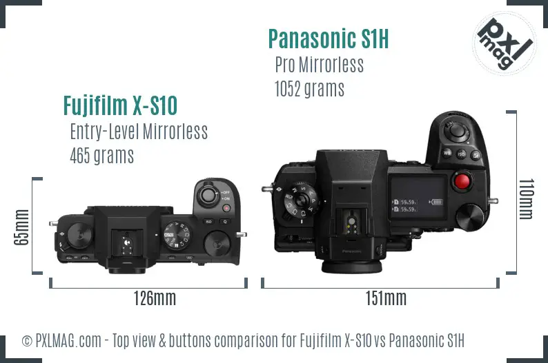 Fujifilm X-S10 vs Panasonic S1H top view buttons comparison