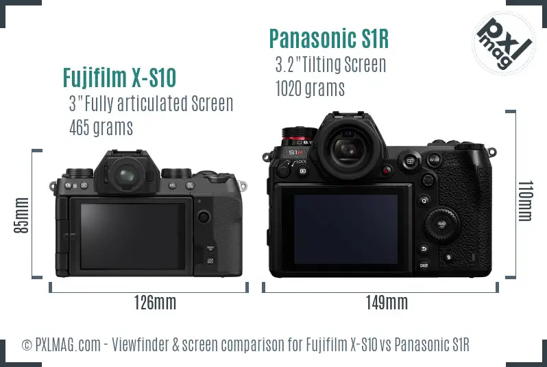 Fujifilm X-S10 vs Panasonic S1R Screen and Viewfinder comparison