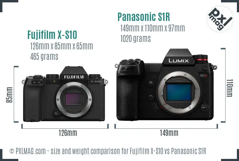 Fujifilm X-S10 vs Panasonic S1R size comparison