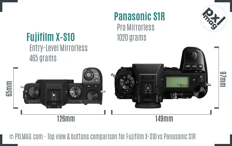 Fujifilm X-S10 vs Panasonic S1R top view buttons comparison