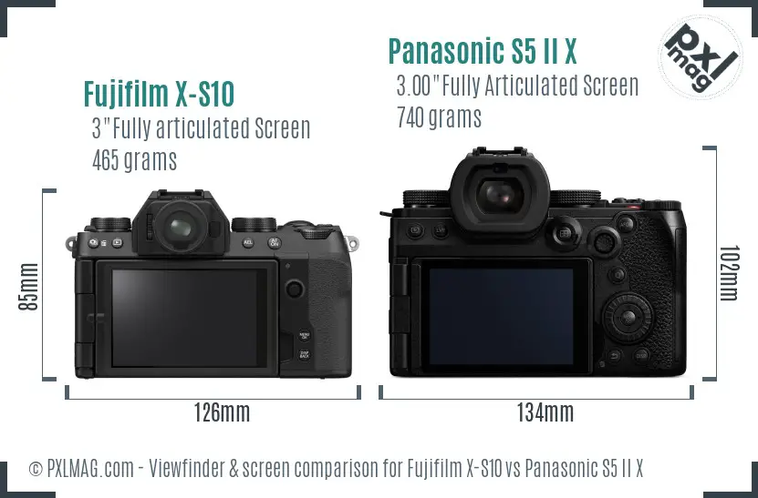 Fujifilm X-S10 vs Panasonic S5 II X Screen and Viewfinder comparison