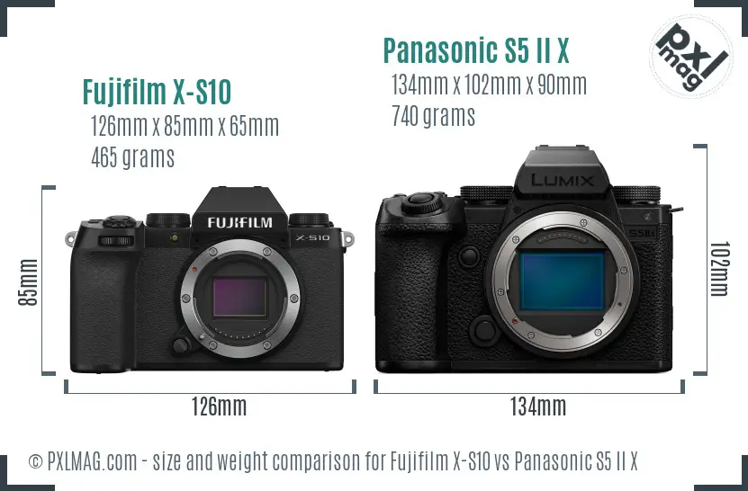 Fujifilm X-S10 vs Panasonic S5 II X size comparison