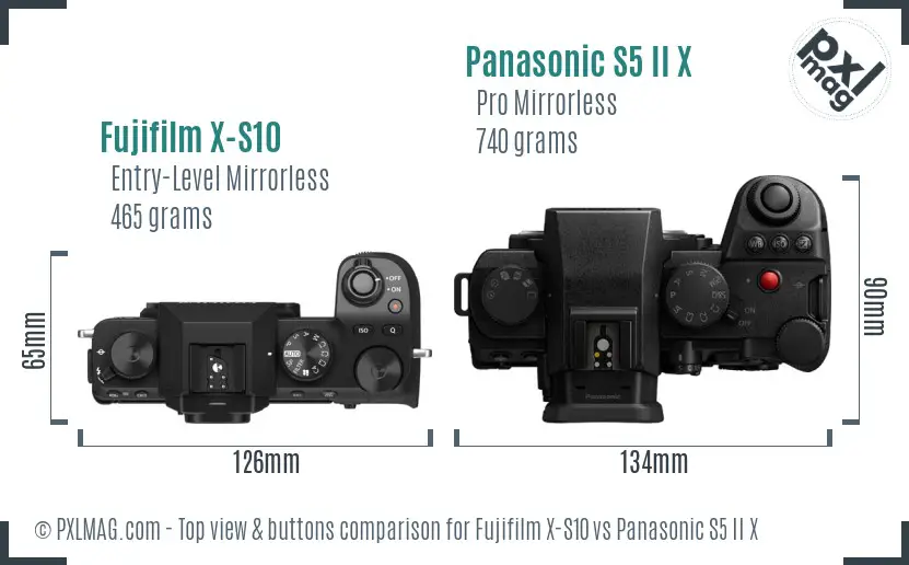 Fujifilm X-S10 vs Panasonic S5 II X top view buttons comparison