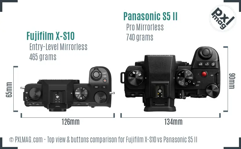 Fujifilm X-S10 vs Panasonic S5 II top view buttons comparison