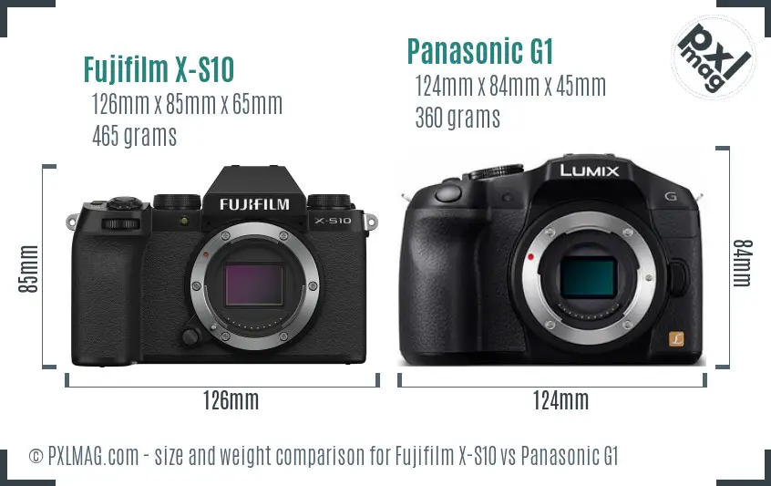 Fujifilm X-S10 vs Panasonic G1 size comparison