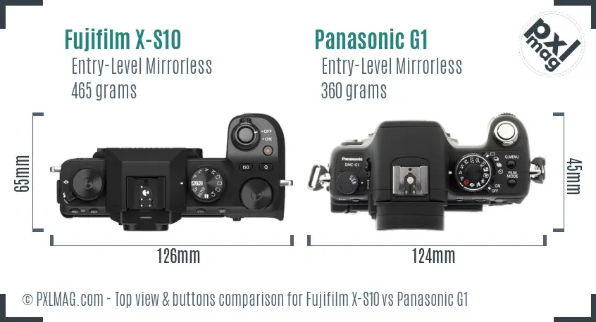 Fujifilm X-S10 vs Panasonic G1 top view buttons comparison
