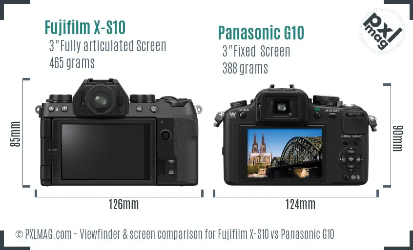 Fujifilm X-S10 vs Panasonic G10 Screen and Viewfinder comparison