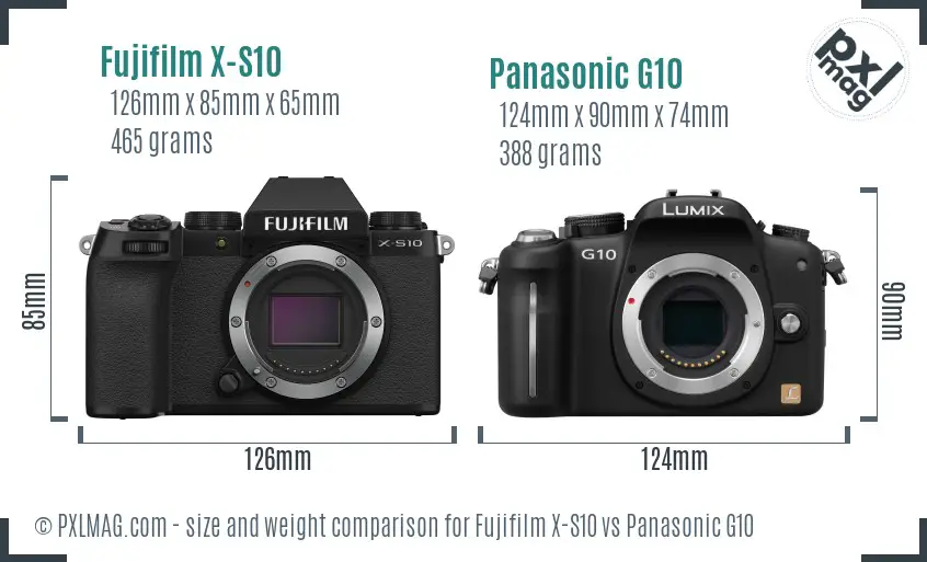 Fujifilm X-S10 vs Panasonic G10 size comparison