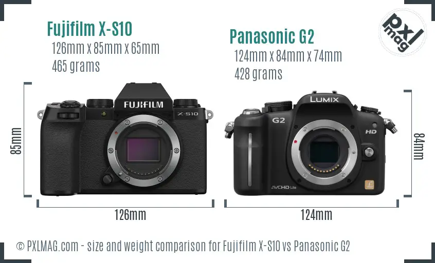 Fujifilm X-S10 vs Panasonic G2 size comparison
