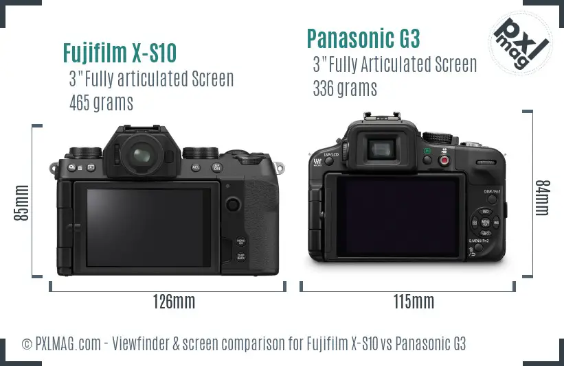 Fujifilm X-S10 vs Panasonic G3 Screen and Viewfinder comparison