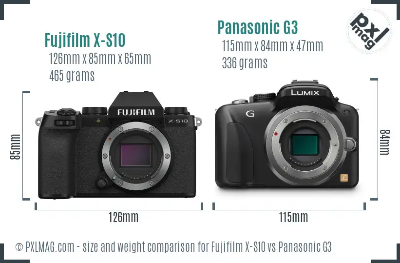 Fujifilm X-S10 vs Panasonic G3 size comparison