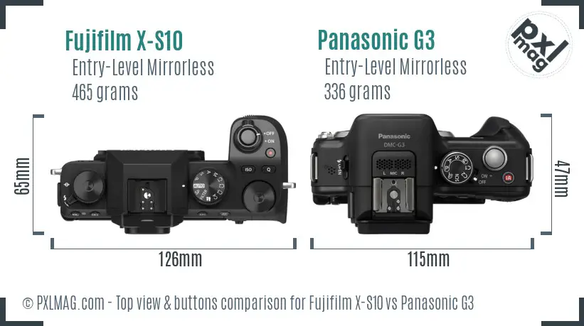 Fujifilm X-S10 vs Panasonic G3 top view buttons comparison