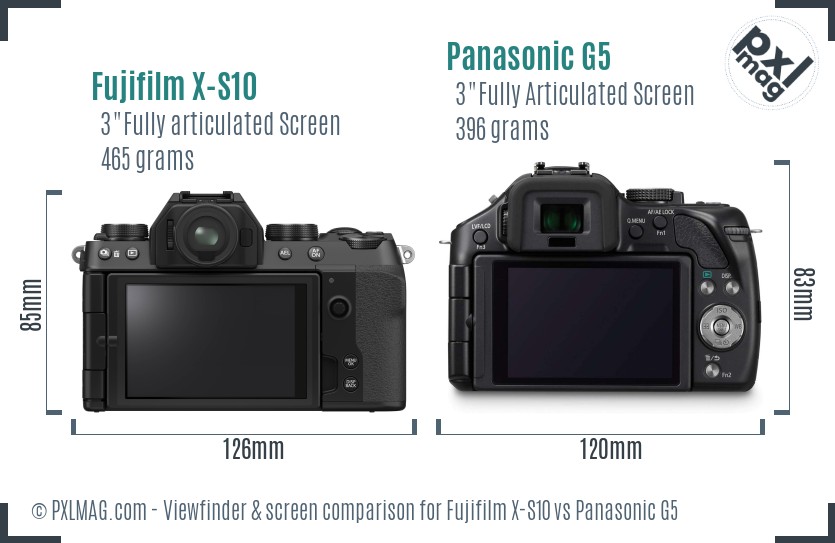 Fujifilm X-S10 vs Panasonic G5 Screen and Viewfinder comparison