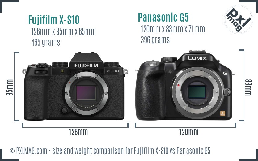 Fujifilm X-S10 vs Panasonic G5 size comparison