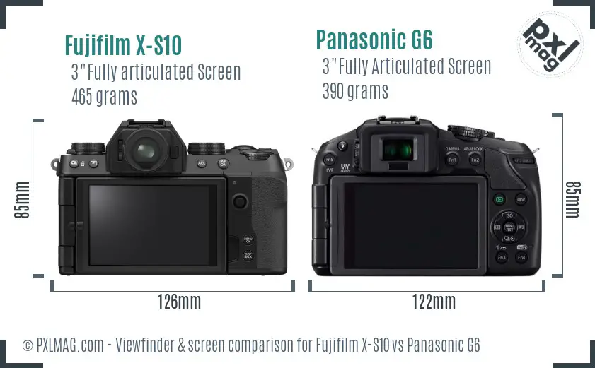 Fujifilm X-S10 vs Panasonic G6 Screen and Viewfinder comparison