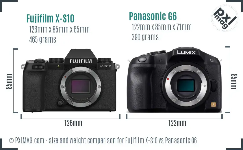 Fujifilm X-S10 vs Panasonic G6 size comparison