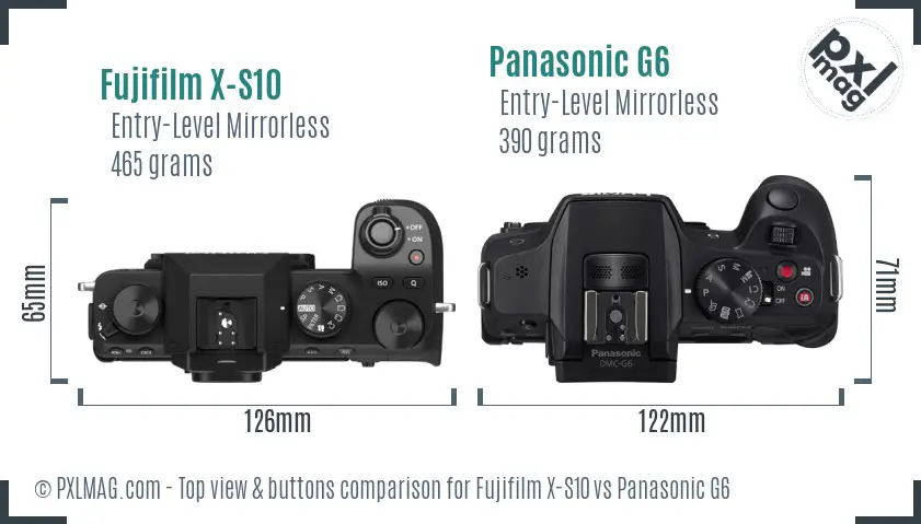Fujifilm X-S10 vs Panasonic G6 top view buttons comparison