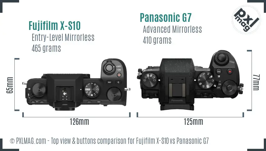 Fujifilm X-S10 vs Panasonic G7 top view buttons comparison
