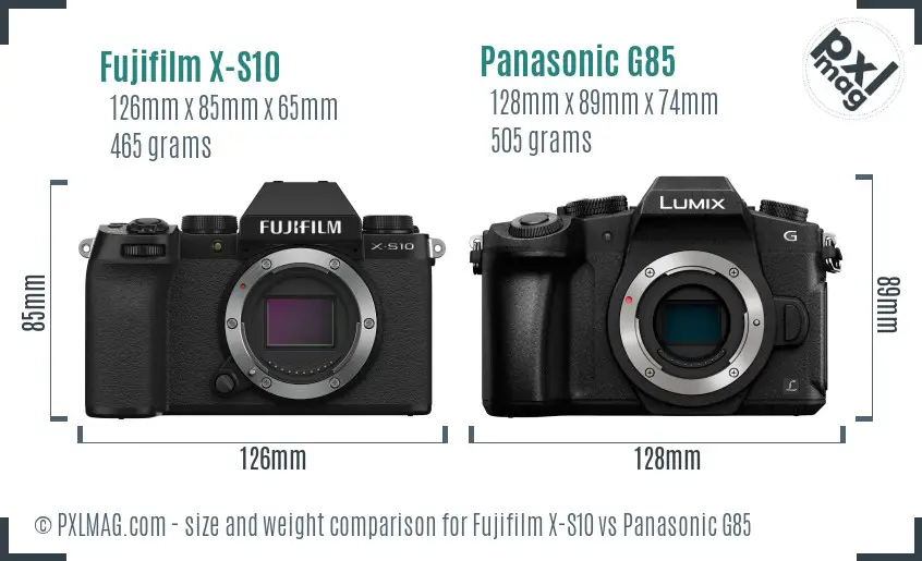 Fujifilm X-S10 vs Panasonic G85 size comparison