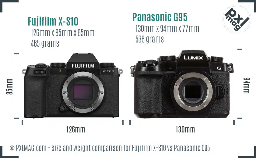 Fujifilm X-S10 vs Panasonic G95 size comparison