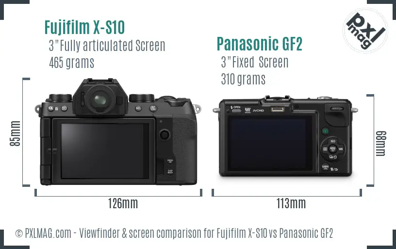 Fujifilm X-S10 vs Panasonic GF2 Screen and Viewfinder comparison
