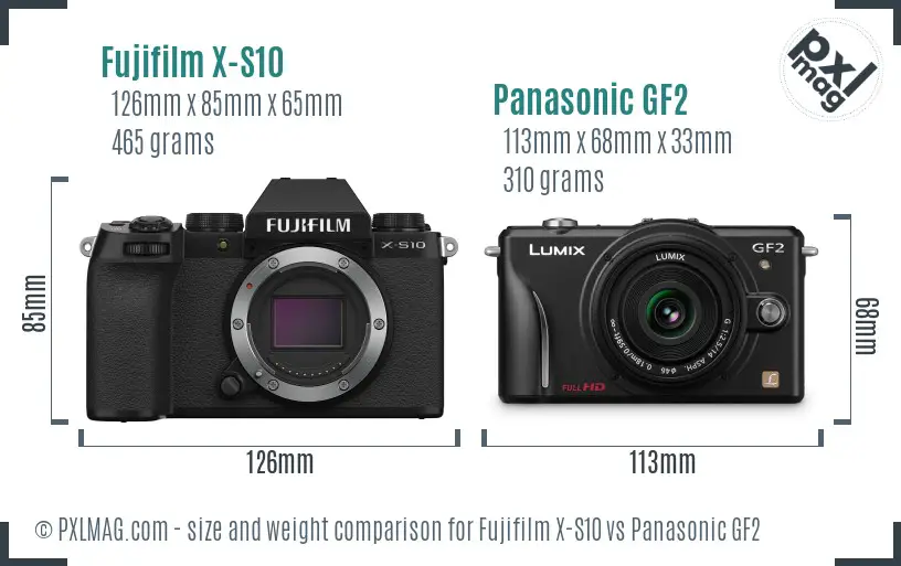 Fujifilm X-S10 vs Panasonic GF2 size comparison